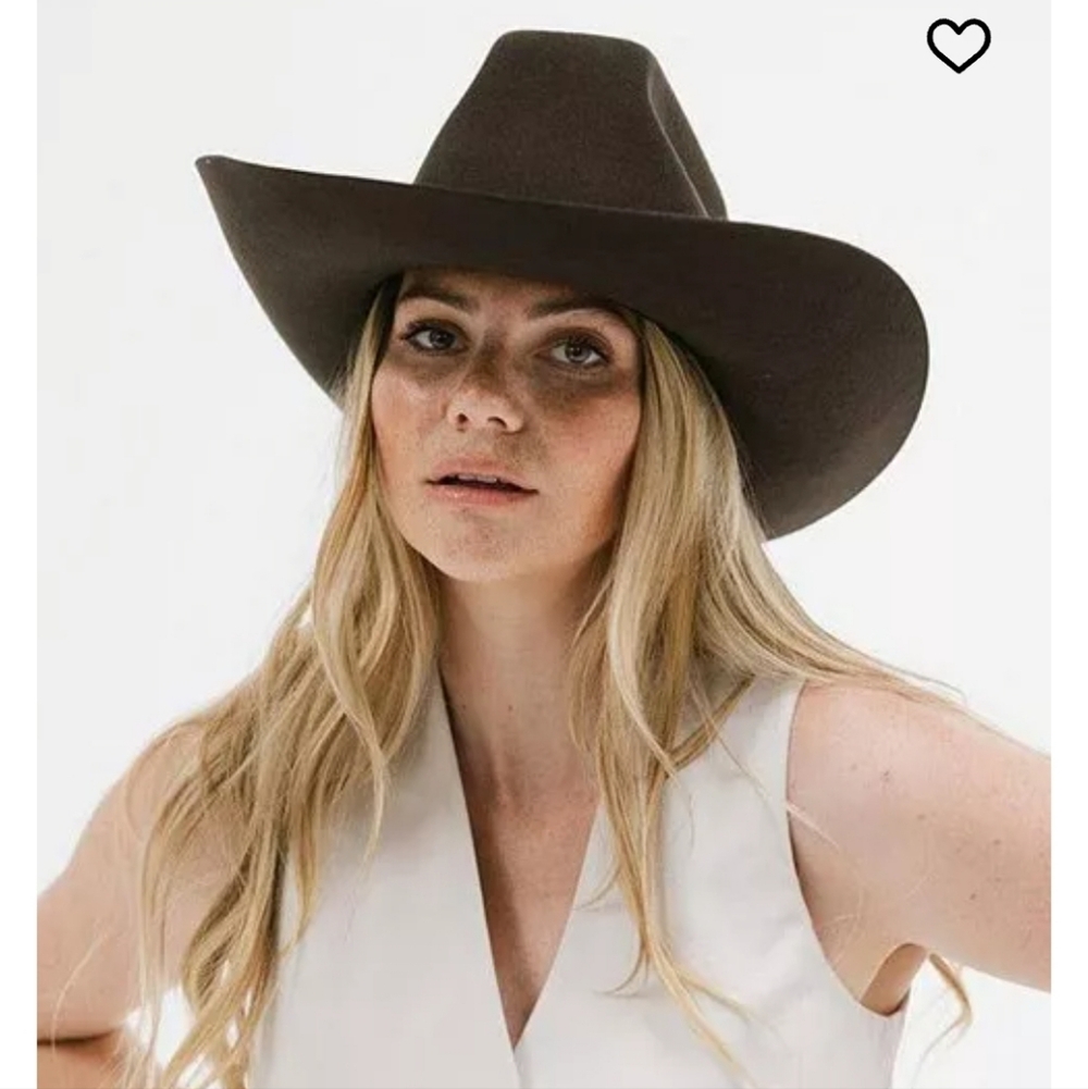 GIGI PIP Wide Brim Felt Cowboy Hat in Dark Brown